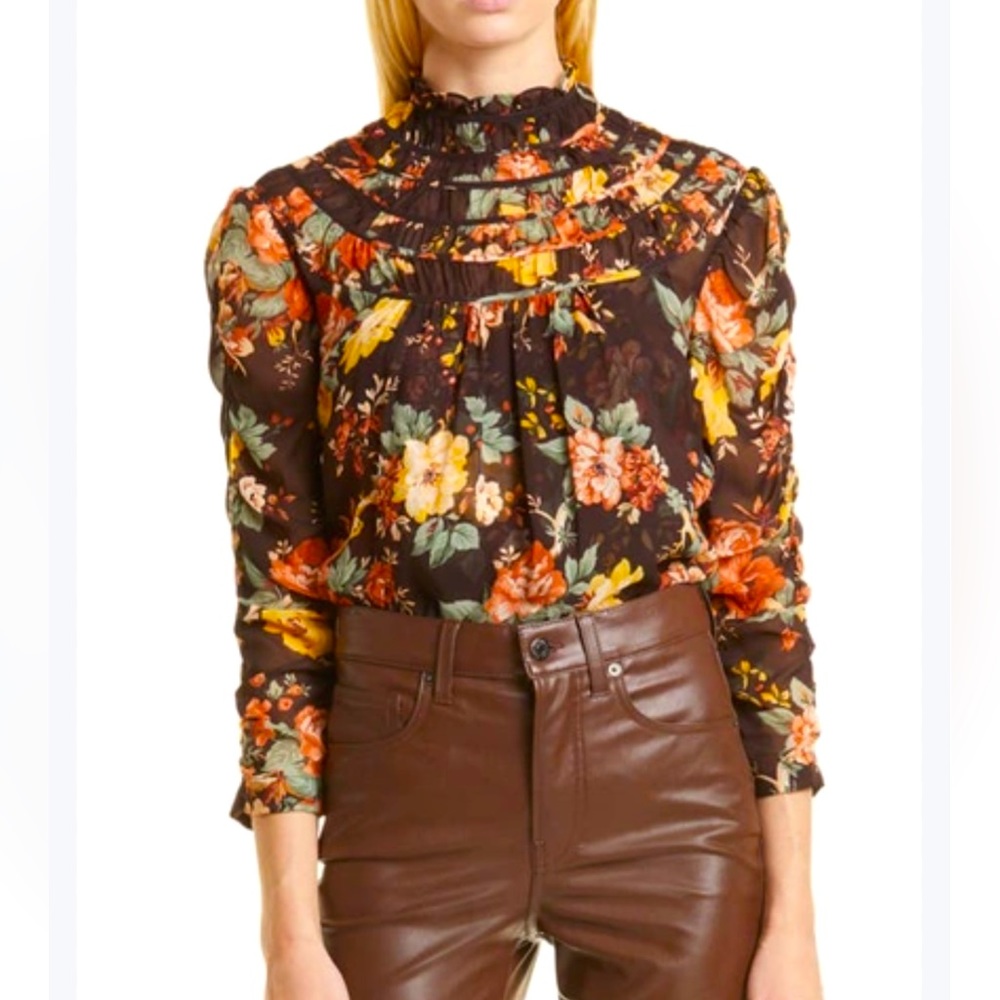 Veronica Beard Ares Floral-print Silk-chiffon Blouse In Oxblood Mult XS